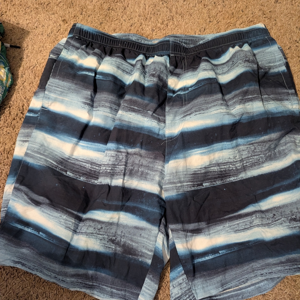 Columbia Blue and White Board Shorts with Watercolor Stripes